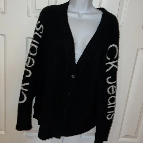Calvin Klein Ck jeans logo oversized cardigan sweater Sz M - Picture 12 of 15